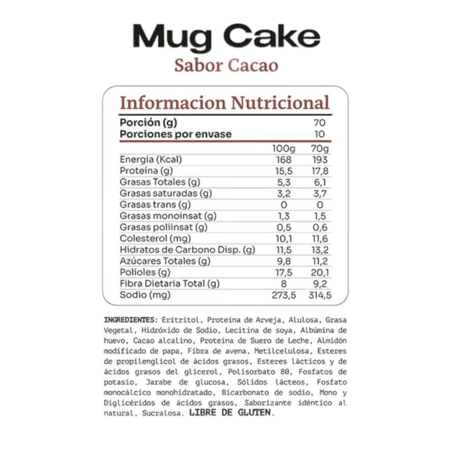 Mug Cake Chef Protein Sabor Cacao 700 Grs.