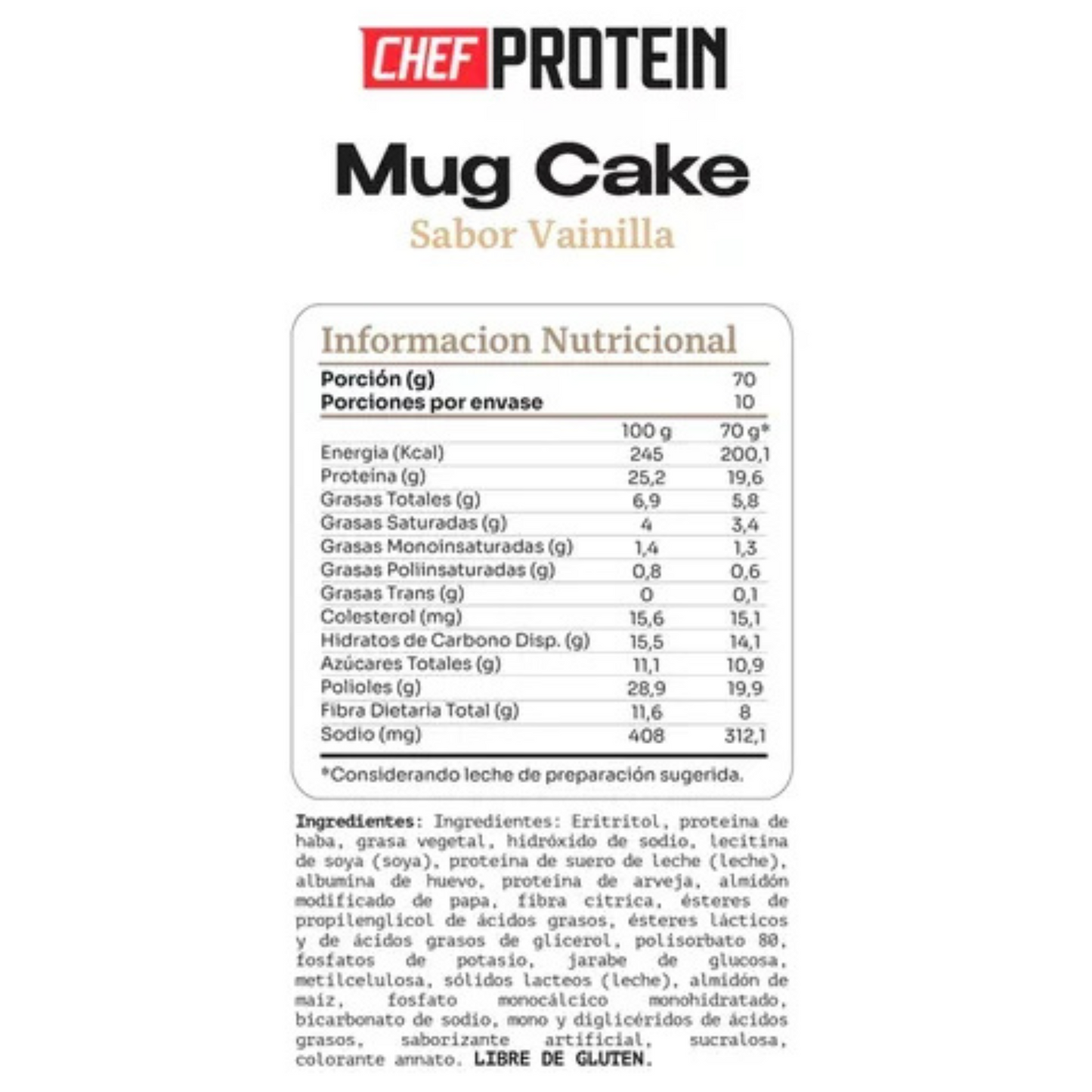 Mug Cake Chef Protein Sabor Vainilla 700 Grms.