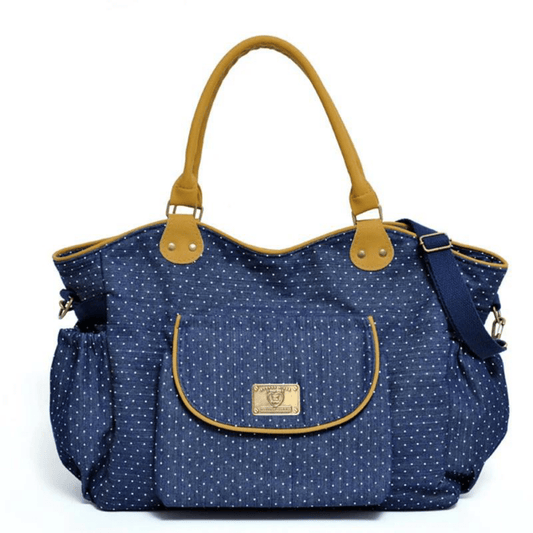 BOLSO MATERNAL HAPPY LOLA DENIM PINTITAS BLANCAS